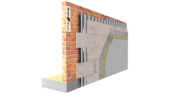 Counter-wall BetonWood and metal sheet on masonry