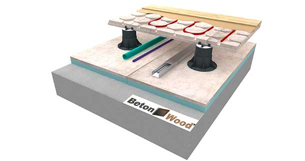 Elevated radiant heating floor system BetonRadiant on BetonStyr