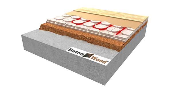 Elevated BetonRadiant heating floor on cork granules